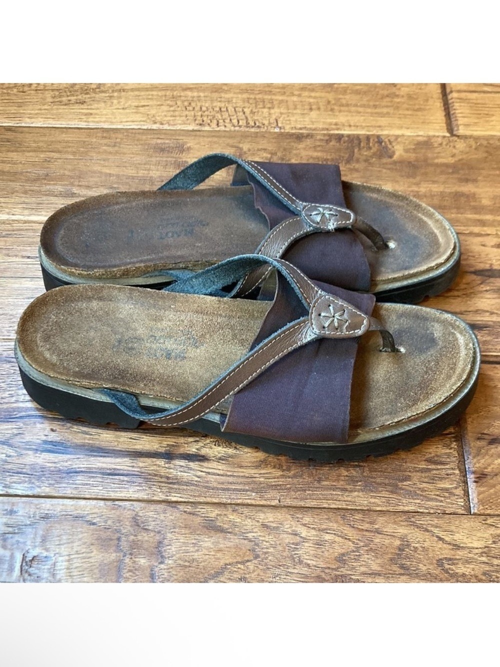 Naot Orion Leather Comfort Sandals Copper Brown Combo Size 39